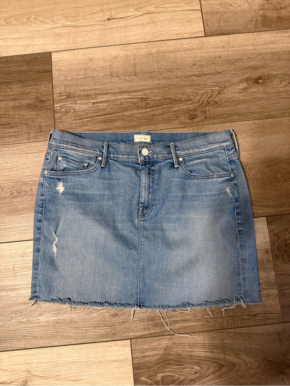 MOTHER Light Blue Denim Mini Skirt - Frayed Hem